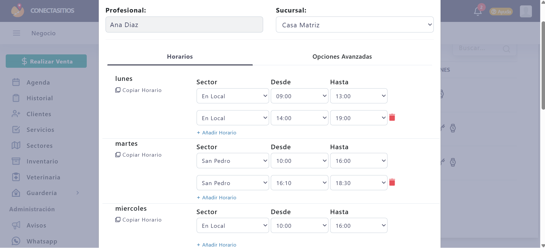 Horarios de Profesionales